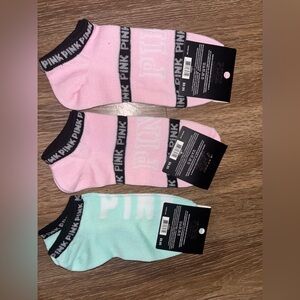 Bundle of three - Pink Victoria's Secret Women's Ankle Socks - Pink and Mint